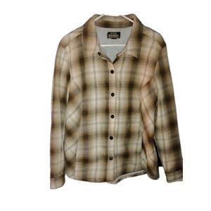 Noble Outfitters Womens XL Shacket Brown Plaid Fleece Sherpa Fleece-Lined‎ Snap